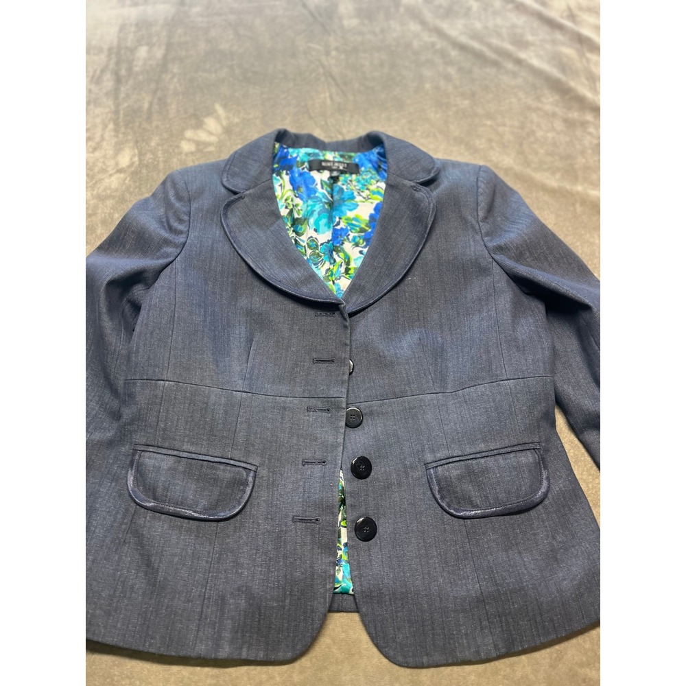 Nine West Suit Blazer Jacket Blue Floral Lined Career‎ Business Women Size 12